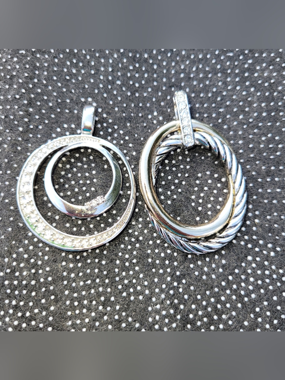 Lot Of 2 Vintage Silvertone And Rhinestones Crossover Pendants. No Chains